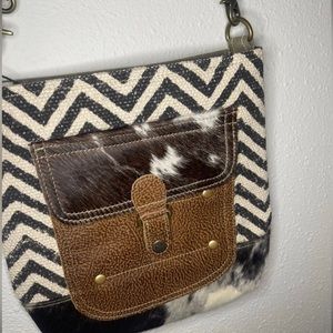 New Myra Cowhide and Tapestry Crossbody Purse
